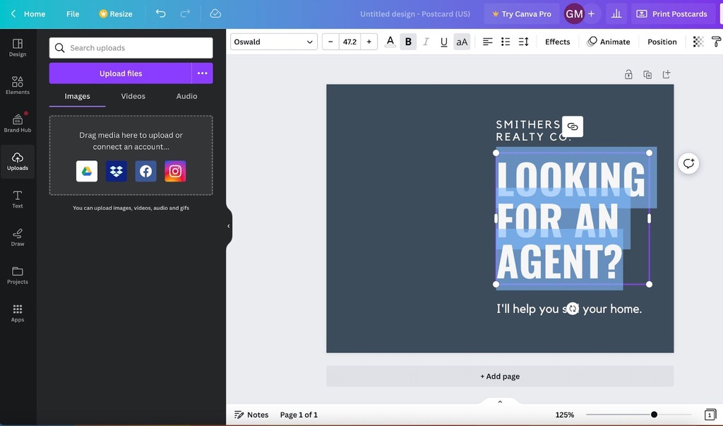 How to Make a Stunning Postcard Design in Canva 3 Changing the text on a Canva postcard