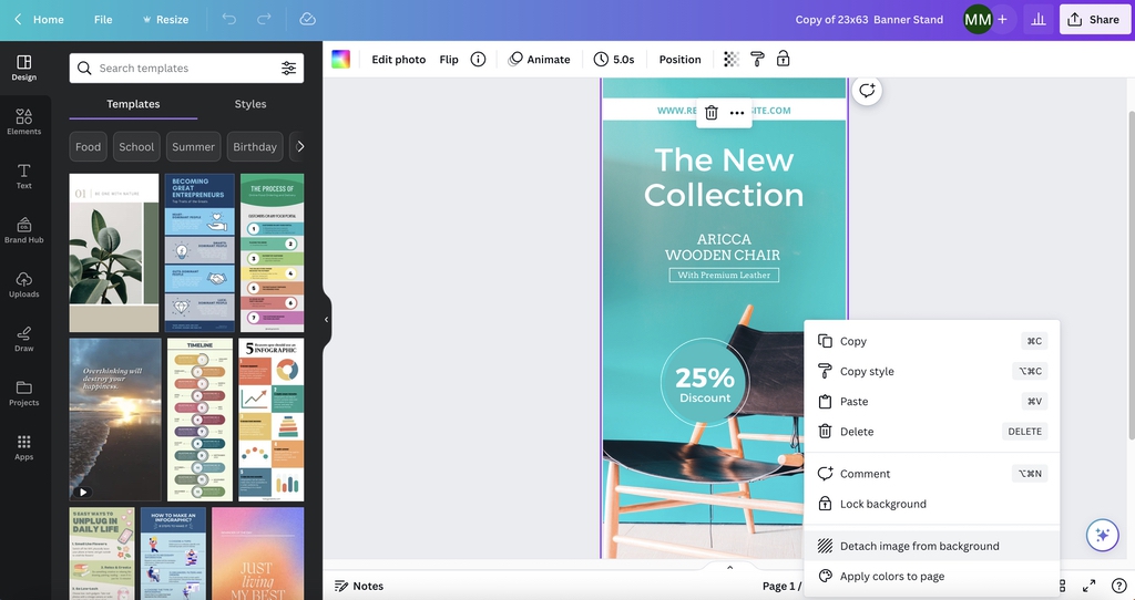 Replacing image on banner stand in Canva template