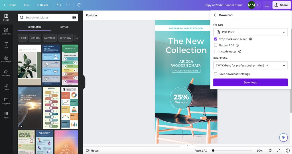 Downloading banner stand design from Canva