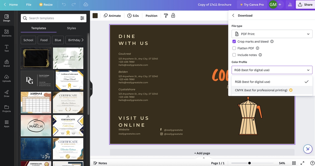 How to Design & Print Brochures for Your Business in Canva 4 Download settings for free brochure template from Little Rock Printing