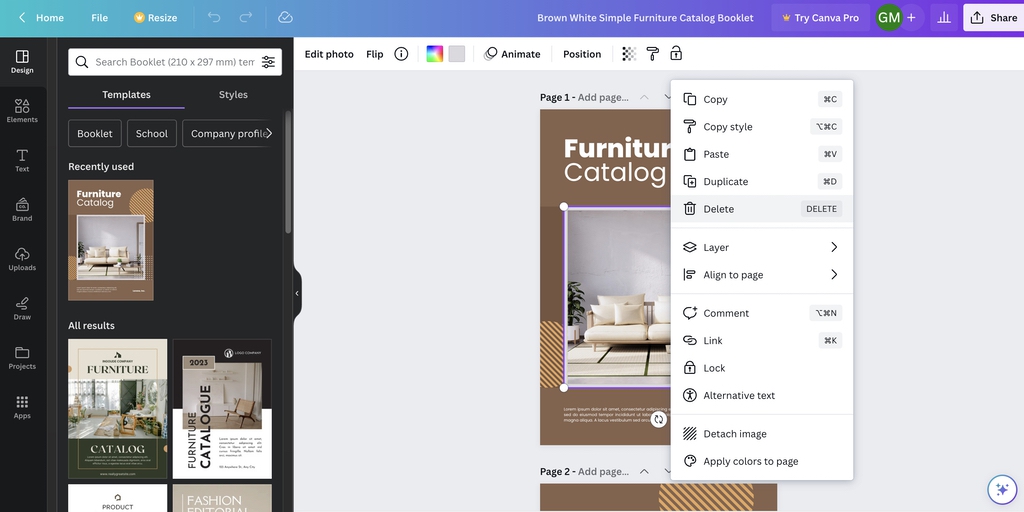 How to Design & Print Custom Booklets Using Canva 2 Removing stock image to replace with custom image in Canva booklet template