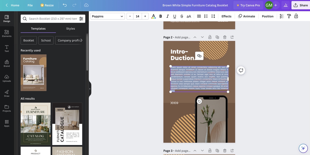 How to Design & Print Custom Booklets Using Canva 3 Highlighting text to replace with custom content in Canva booklet template