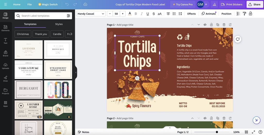 Content elements on roll label template by Little Rock Printing