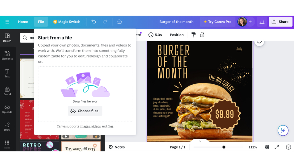 How to Design Counter Cards & Tent Cards in Canva 5 Uploading tent card images into Canva