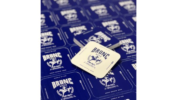 Waterproof Posters 5 Bronc Beer drink coasters printed at Little Rock Printing