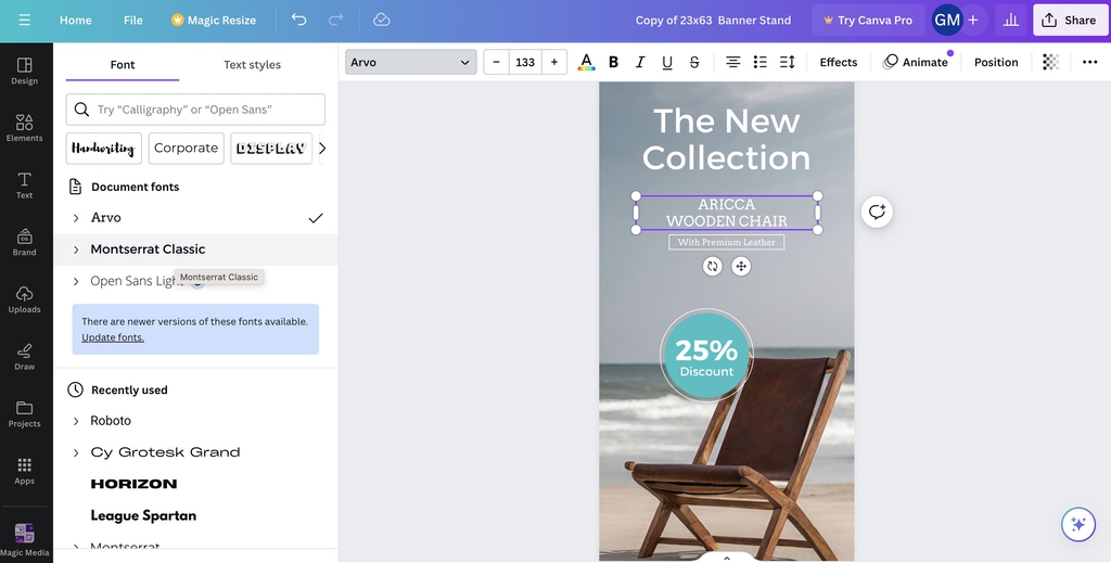 Adjusting Little Rock banner stand fonts in Canva template
