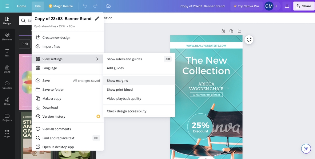 Adjusting banner stand template settings in Canva