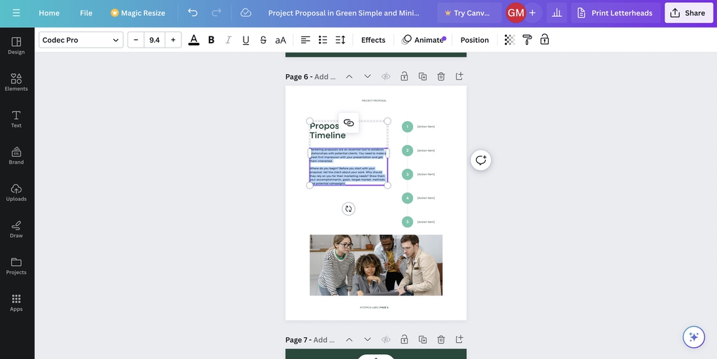 How to Design & Print Custom Documents Using Canva 4 Rewriting content block in document layout on Canva