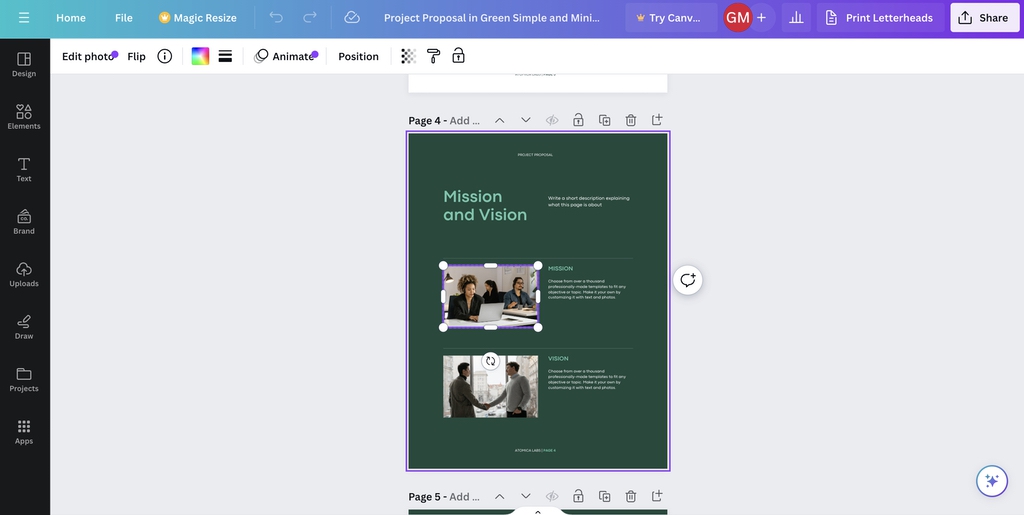 How to Design & Print Custom Documents Using Canva 3 Replacing stock images in document layout on Canva