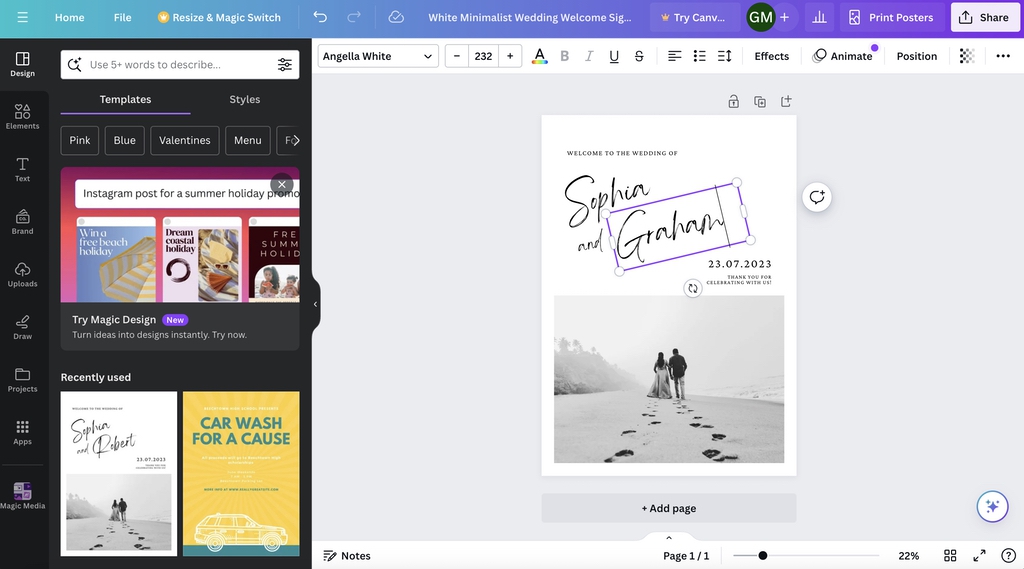 Customizing text on coroplast sign in Canva