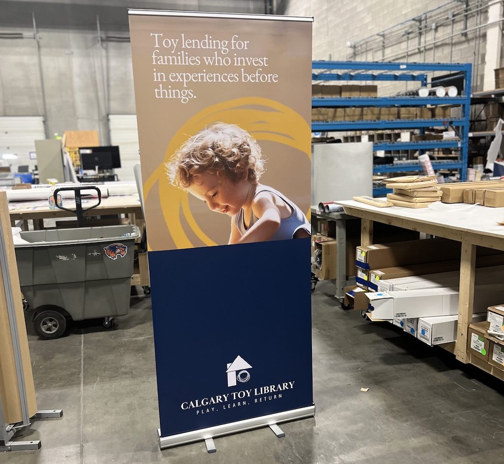 How to Design a Roll Up Banner Stand in Canva 7 Banner stand for Calgary Toy Library printed by Little Rock Printing
