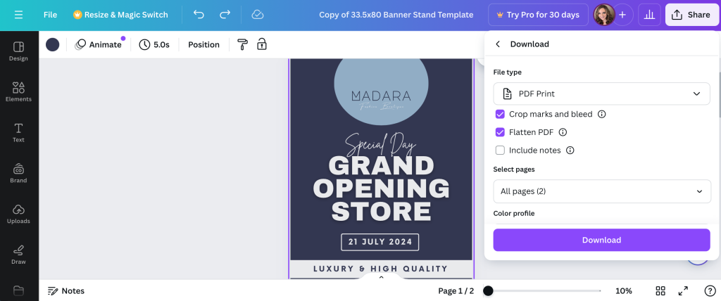How to Design a Roll Up Banner Stand in Canva 6 Canva's download PDF tool for designing banner stands