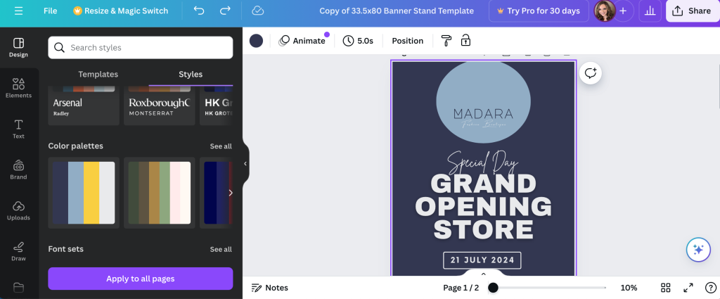 How to Design a Roll Up Banner Stand in Canva 5 Canva's styles tool for designing banner stands
