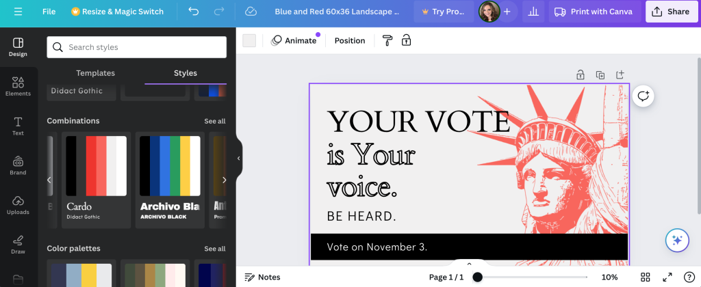 Canva's styles tool for outdoor banners