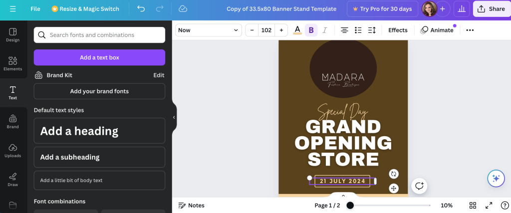 How to Design a Roll Up Banner Stand in Canva 3 Canva's text tool for designing banner stands