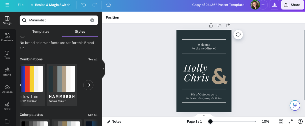 How to Create a Welcome Poster Board For Your Wedding in Canva 4 Using the styles tool in Canva for a wedding welcome sign template